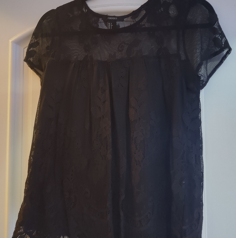 Black lace babydoll blouse